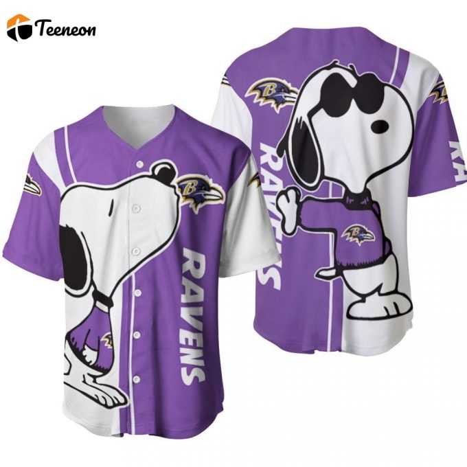 Baltimore Ravens Snoopy Lover Printed Baseball Jersey - Gift For Women Men 1