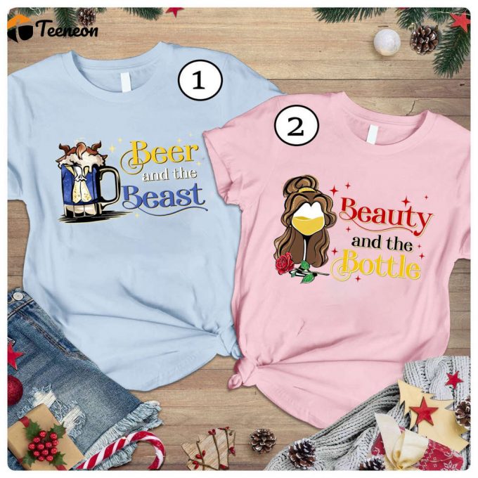 Beauty And Beast Couple Matching Shirt: Perfect Couple Valentine S Gift With Beer And Wine At Epcot 1