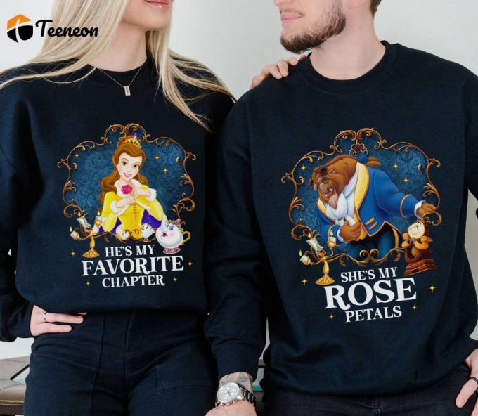 Beauty And The Beast Couple Shirt - His Favorite Chapter Her Rose Petals Disneyland Matching Shirts 1