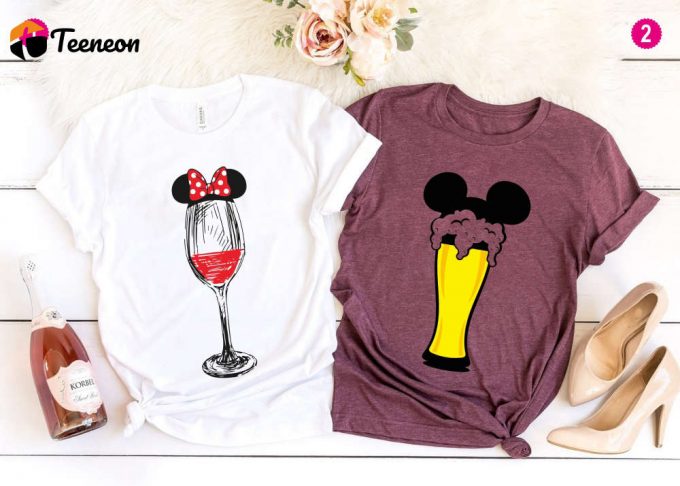 Disney Trip Beer &Amp;Amp; Wine Matching Shirts: Hubby Wifey Family Tees For Disneyworld - Perfect Disney Family Shirts 1