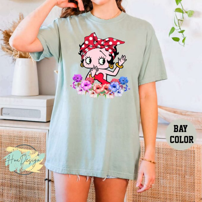 Betty Boop Flower Comfort Colors T-Shirt - Animation Cartoon Clothes For Women 2