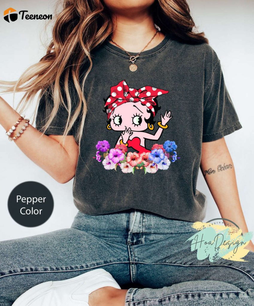 Betty Boop Flower Comfort Colors T-Shirt - Animation Cartoon Clothes For Women 3