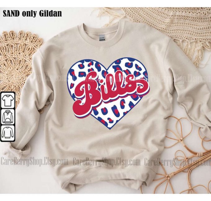 Buffalo Bills Heart Leopard Sweatshirt - Vintage Style Crewneck Perfect Buffalo Fan Gift 2