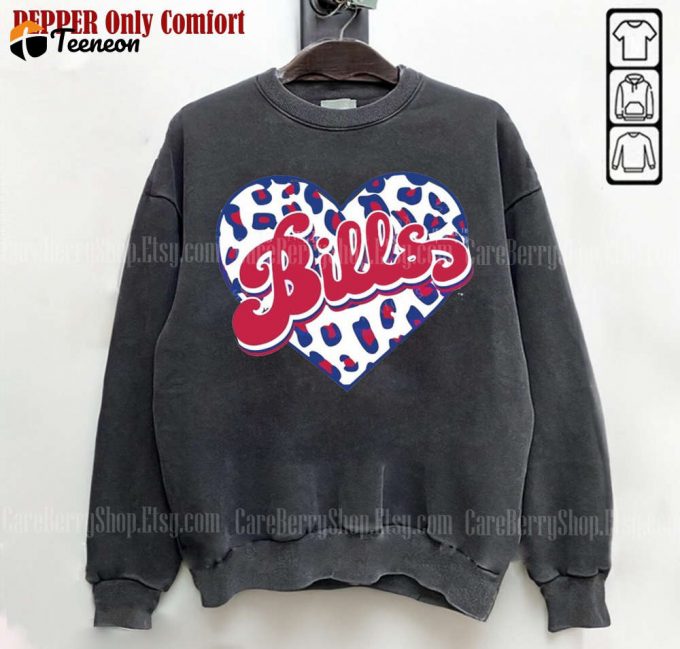 Bills Heart Leopard Sweatshirt - Vintage Style Buffalo Football Crewneck Perfect Buffalo Fan Gift 1