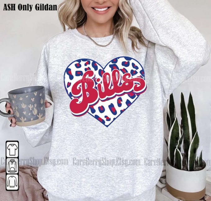 Bills Heart Leopard Sweatshirt - Vintage Style Buffalo Football Crewneck Perfect Buffalo Fan Gift 2