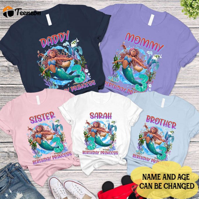 Black Mermaid Birthday Shirt Ariel Princess &Amp;Amp; Custom Family Shirt Perfect For Princess Birthday Party 1