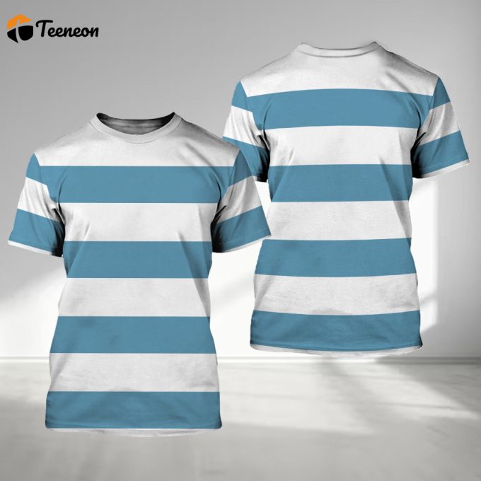 Captain Pirate 3D Shirt: Funny Movie Costume With All-Over Print White &Amp;Amp; Blue Stripes Perfect Gift For Him! 1