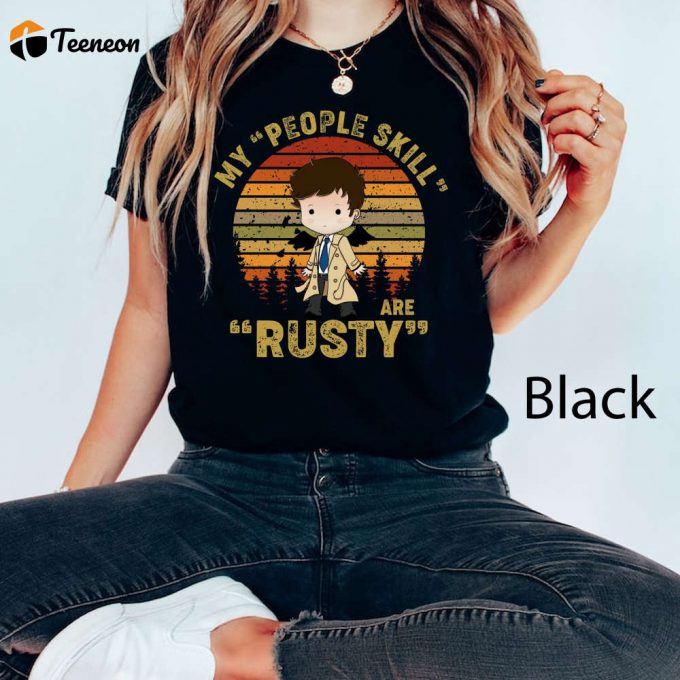 Chibi Castiel Supernatural T-Shirt Rusty People Skills Winchester Brothers Shirt 2023 1