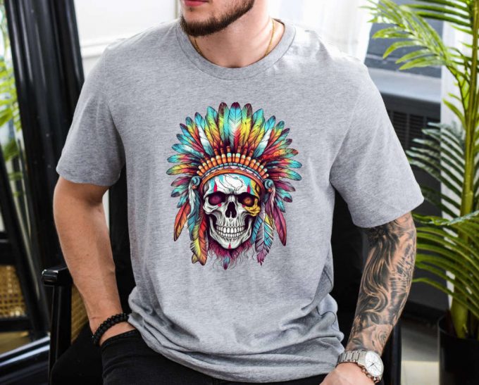 Native Chief Skull T-Shirt: American Tee With Full Moon Top &Amp; Indigenous Art Dreamcatcher &Amp; Feather Shirt 2