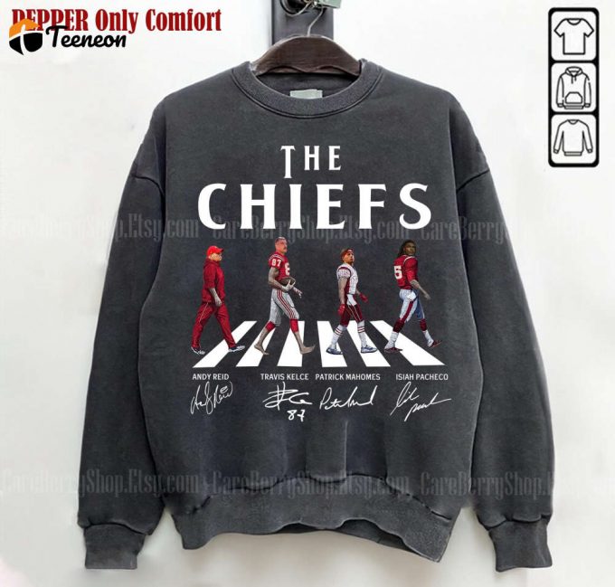 Vintage Chiefs Sweatshirt: Abbey Road Signatures By Reid Kelce Mahomes Pacheco - Kansas City Football 1