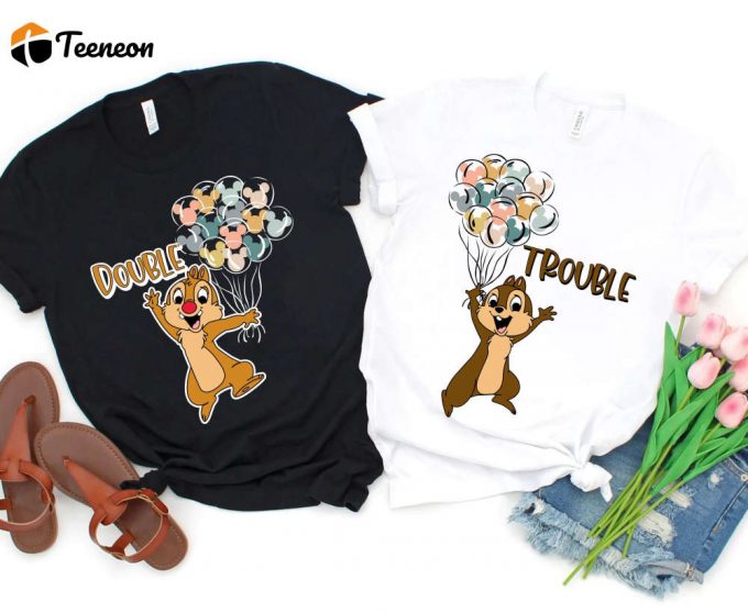 Double Trouble Disney Chip And Dale Shirt - Fun Mickey Balloon Tee For Disneyland Family 1