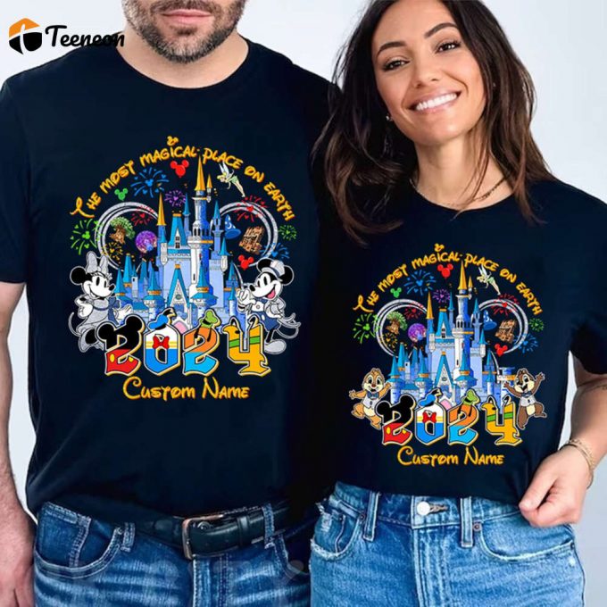 2024 Custom Disneyland Family Vacation Shirt Personalized Disneyworld Trip Outfit The Most Magical Place On Earth 1