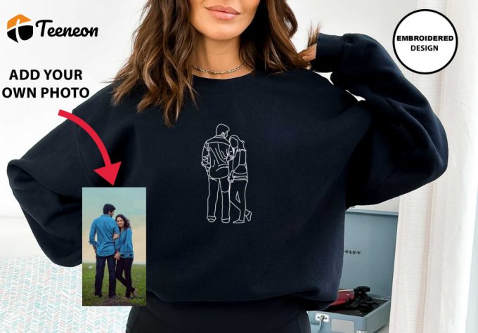 Custom Embroidery Sweatshirt: Personalized Couples Gift For One Year Anniversary Embroidered Sweatshirt With Custom Photo Embroidery 1