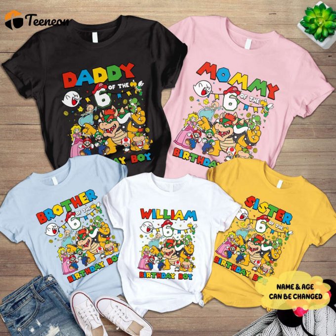 Custom Mario Birthday Shirts For Family Super Mario Party Gift 1