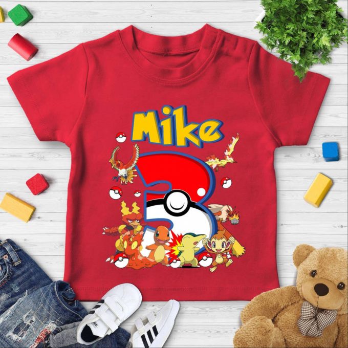 Custom Pikachu Fire Type Birthday Shirt Personalized Pikachu Family Shirts Birthday Boy T-Shirt 2