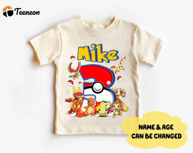 Custom Pikachu Fire Type Birthday Shirt Personalized Pikachu Family Shirts Birthday Boy T-Shirt 1