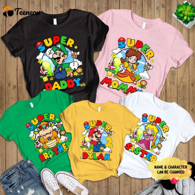 Personalized Super Mario Birthday Shirt Custom Mario Family Party Tee 1