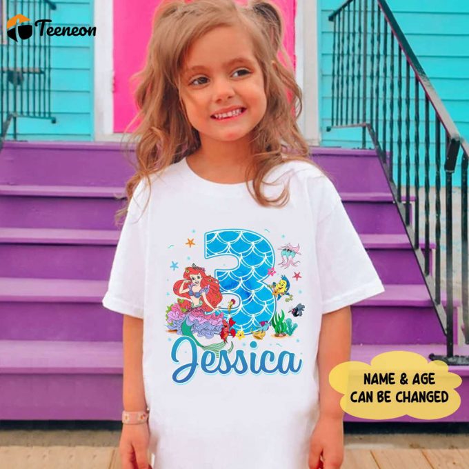 Custom Little Mermaid Birthday Shirt - Personalized Disneyland Trip Tee Birthday Girl Shirt 1