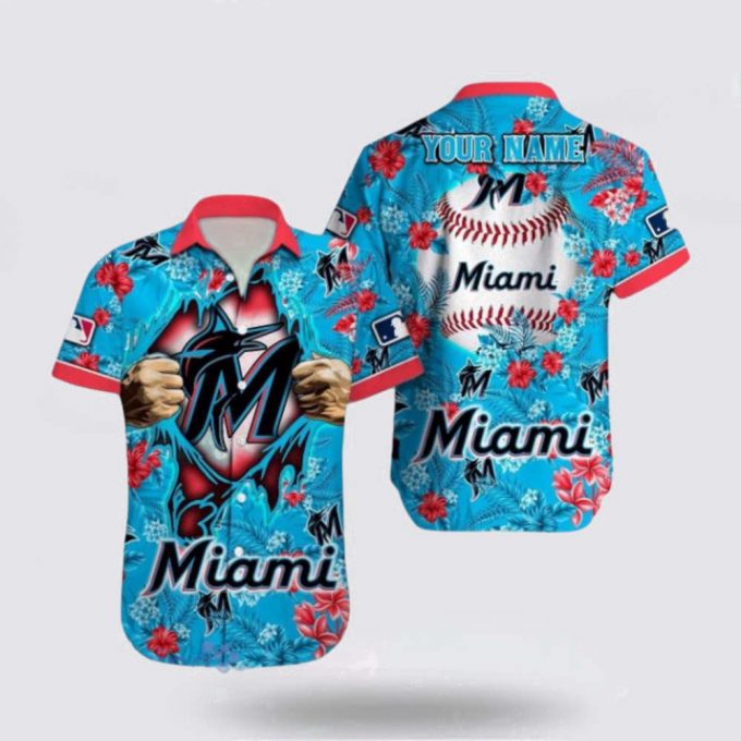 Customized Mlb Miami Marlins Hawaiian Shirt Tropical Pattern For Fan Mlb 2