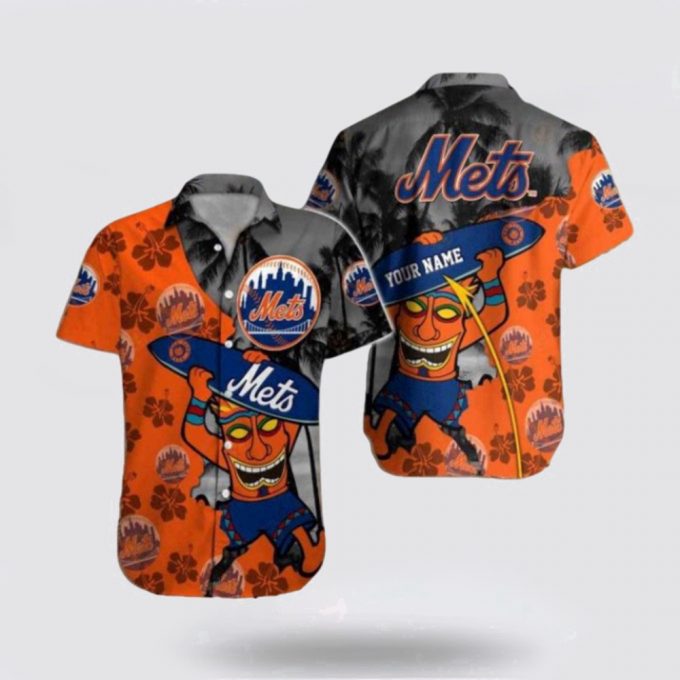 Customized Mlb Newyork Mets Hawaiian Shirt Orange Button Up Beach Shirt For Fan Mlb 2