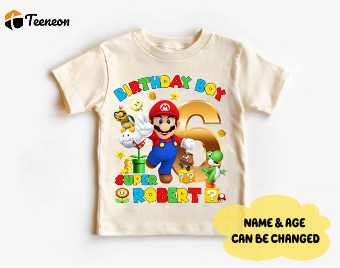 Personalized Super Mario Birthday Shirt Mario Family Shirts Custom T-Shirt Birthday Boy Party Outfit 1