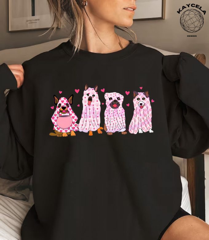 Cute Valentine Ghost Dogs Shirt: Spooky Dogs Valentine Crewneck For Dog Lovers - Perfect Valentine S Day Gift 2