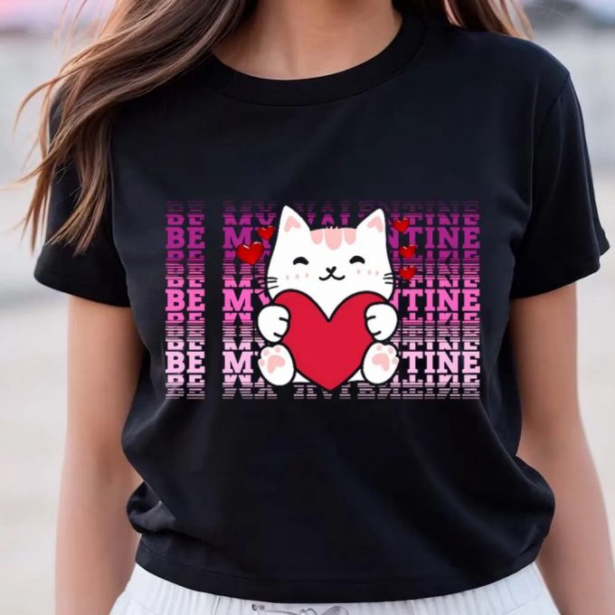 Cute Valentines Day Shirts, Happy Valentine Day Cat Will You Be My Valentine T-Shirt 2