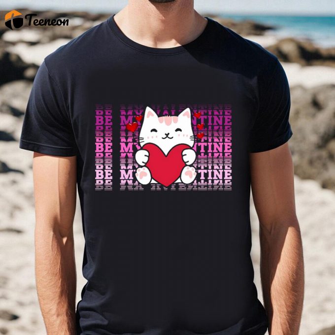 Cute Valentines Day Shirts, Happy Valentine Day Cat Will You Be My Valentine T-Shirt 1