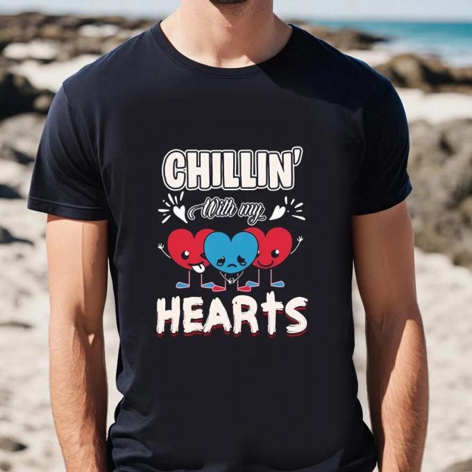 Cute Valentines Day Shirts, Happy Valentine Day Chillin With My Hearts Valentine T-Shirt 2