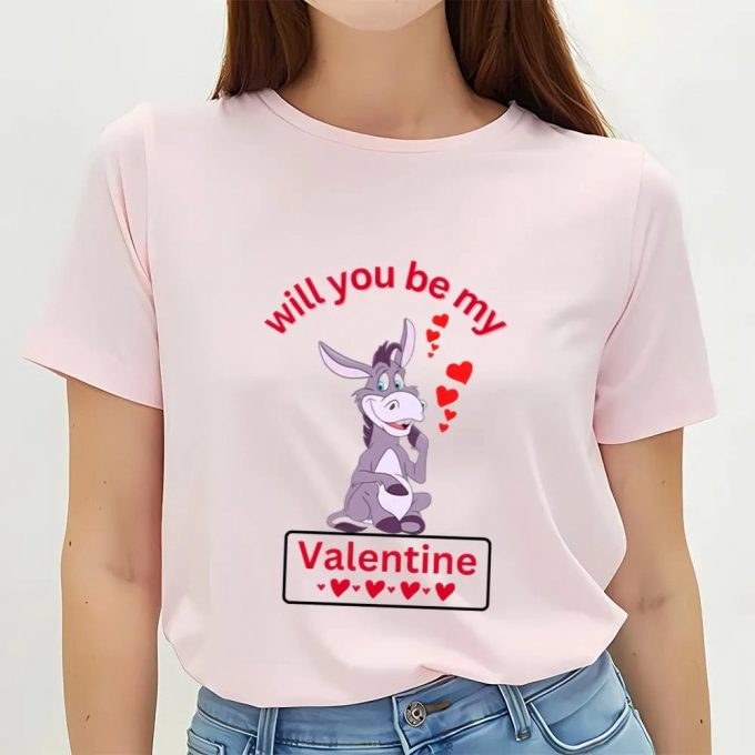 Cute Valentines Day Shirts, Happy Valentine Day Donkey Will You Be My Valentine T-Shirt 3