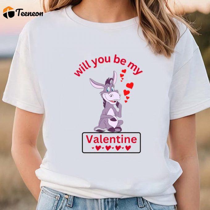 Cute Valentines Day Shirts, Happy Valentine Day Donkey Will You Be My Valentine T-Shirt 1