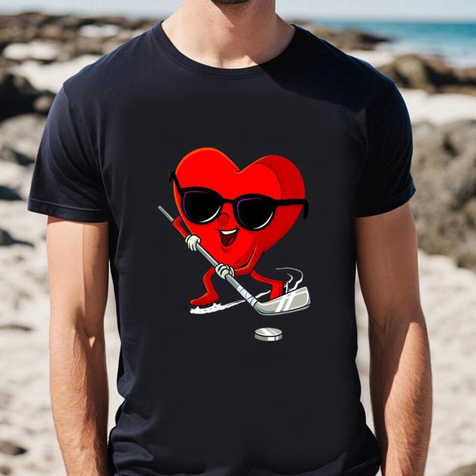 Cute Valentines Day Shirts, Happy Valentine Day Heart Playing Ice Hockey Cute T-Shirt 2