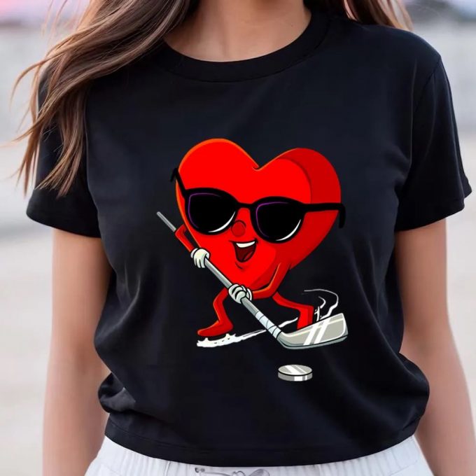 Cute Valentines Day Shirts, Happy Valentine Day Heart Playing Ice Hockey Cute T-Shirt 3