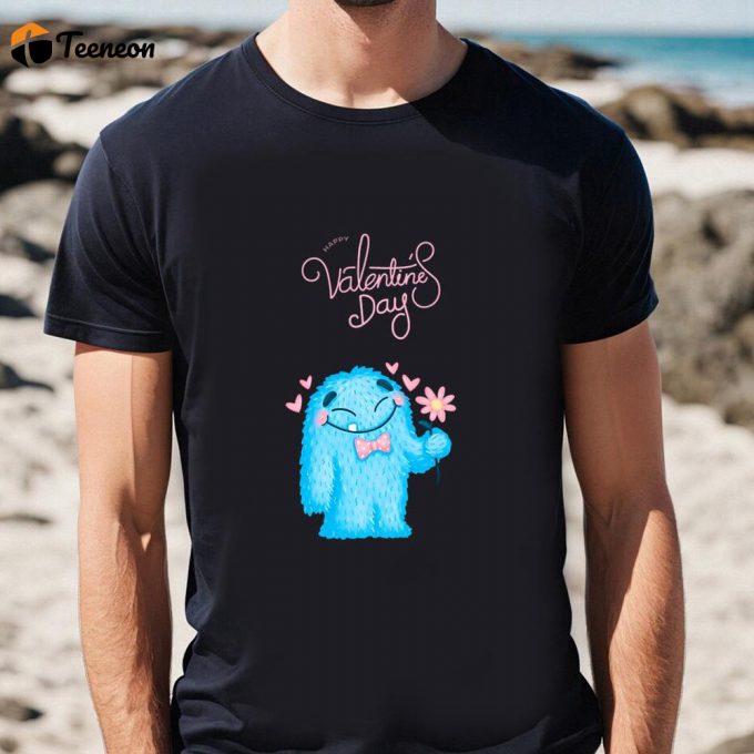 Cute Valentines Day Shirts, Happy Valentine Day Monster Flower Valentine T-Shirt 1