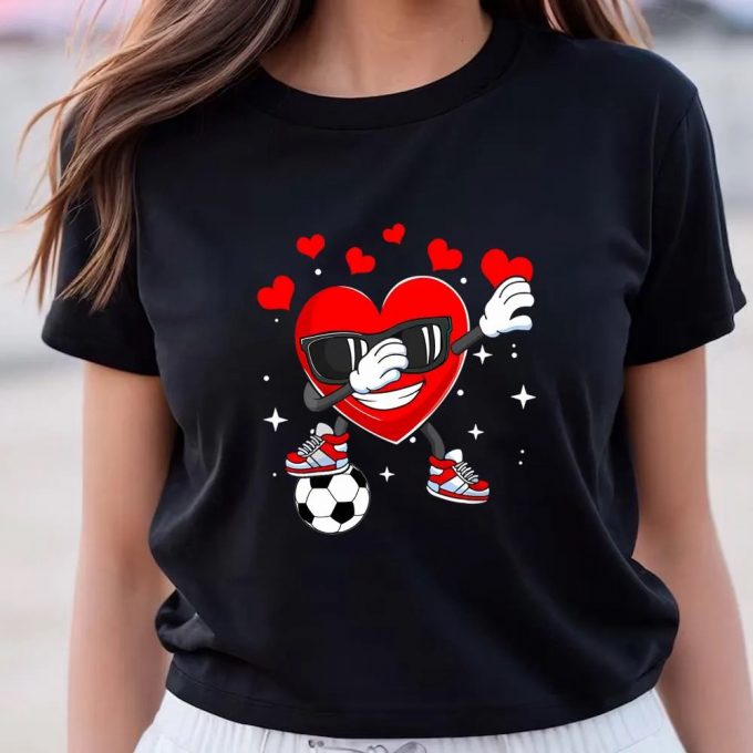 Cute Valentines Day Shirts, Heart Dab Dance With Soccer Ball Valentines Day Boys Kids Premium T-Shirt 2