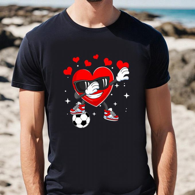 Cute Valentines Day Shirts, Heart Dab Dance With Soccer Ball Valentines Day Boys Kids Premium T-Shirt 3