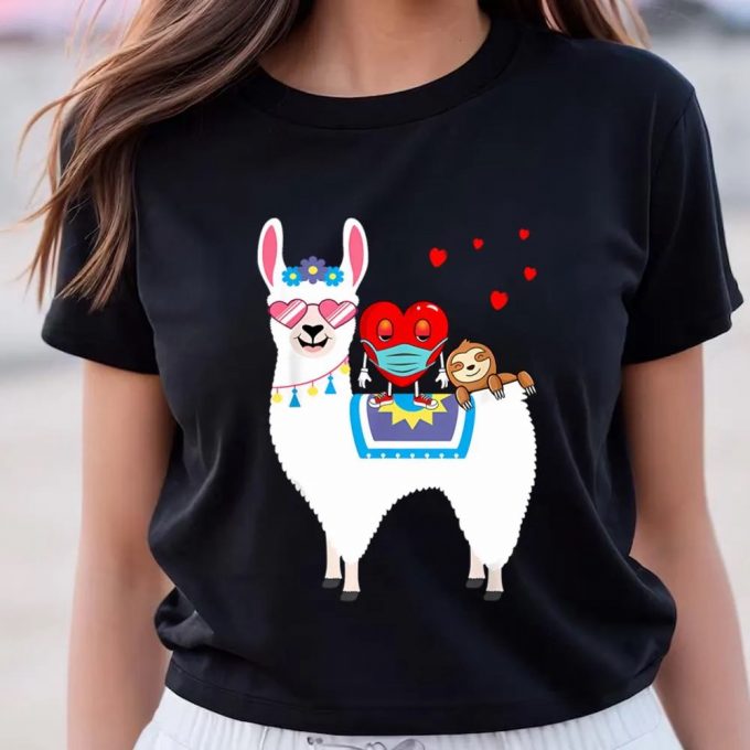 Cute Valentines Day Shirts, Heart Mask Sloth Riding Llama Valentine Day Love Gift T-Shirt 3