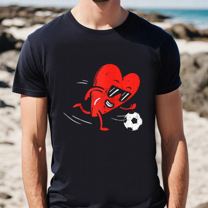 Cute Valentines Day Shirts, Heart Playing Football Valentines Day Soccer Sports Boys Raglan Baseball Shirt 2