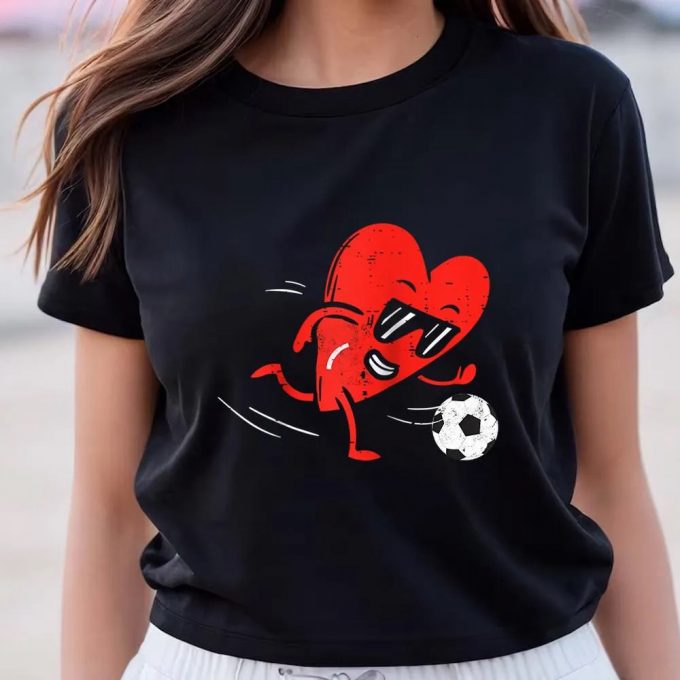 Cute Valentines Day Shirts, Heart Playing Football Valentines Day Soccer Sports Boys Raglan Baseball Shirt 3