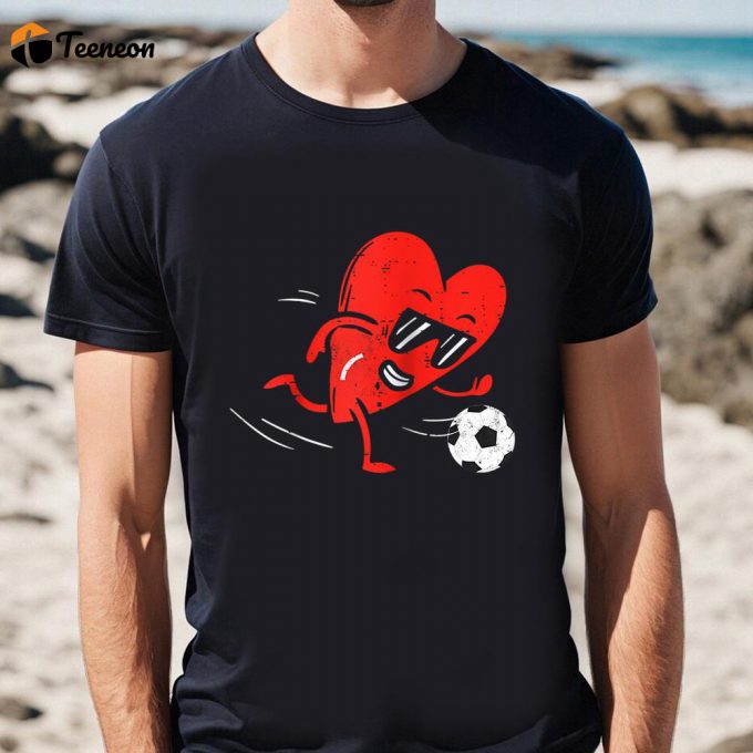 Cute Valentines Day Shirts, Heart Playing Football Valentines Day Soccer Sports Boys Raglan Baseball Shirt 1