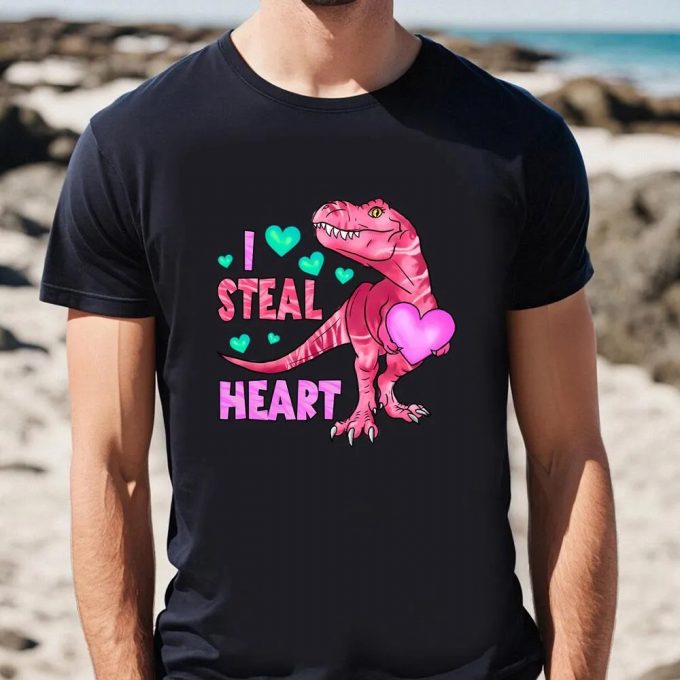 Cute Valentines Day Shirts, I Steal Heart Dinosaur Heart Valentine T-Shirt 4