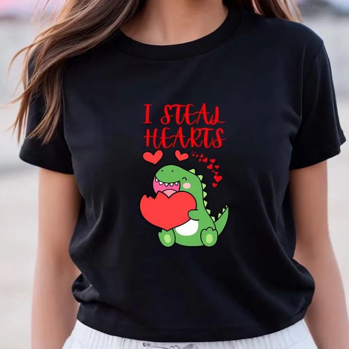 Cute Valentines Day Shirts, I Steal Hearts Dino Baby Boy And Girl Valentines Day Toddler T-Shirt 3