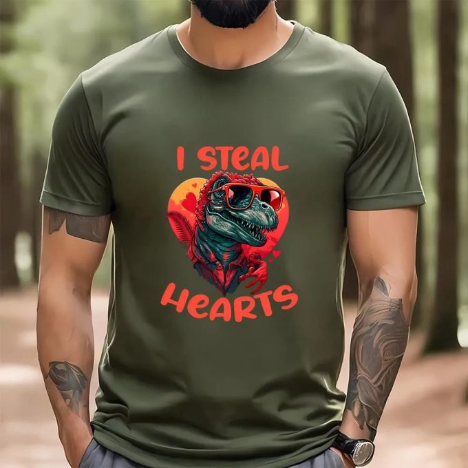 Cute Valentines Day Shirts, I Steal Hearts Dinosaur T-Rex Funny Sarcastic Valentines Day Saying Gift Ideas For T-Shirt 2