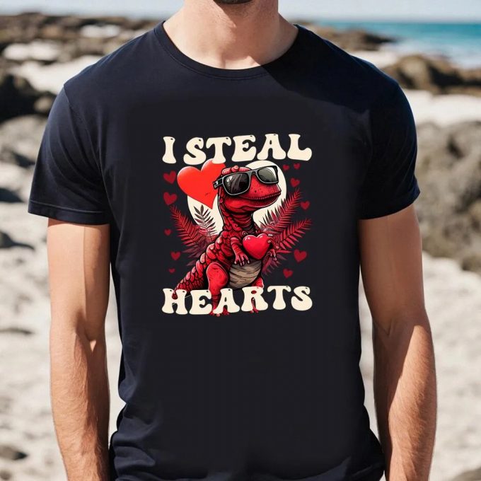 Cute Valentines Day Shirts, I Steal Hearts Dinosaur Valentine Day Shirt 2