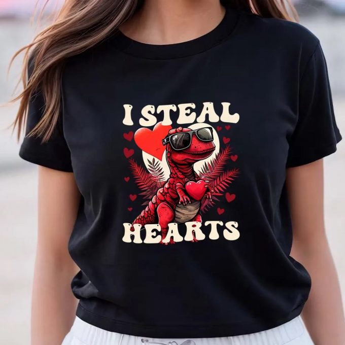 Cute Valentines Day Shirts, I Steal Hearts Dinosaur Valentine Day Shirt 3