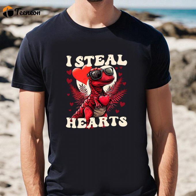 Cute Valentines Day Shirts, I Steal Hearts Dinosaur Valentine Day Shirt 1