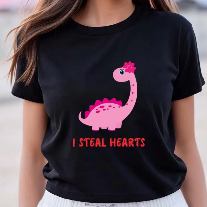 Cute Kids Dinosaur Valentines Day Shirt - I Steal Hearts 3