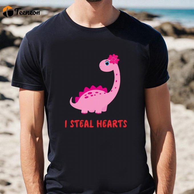 Cute Kids Dinosaur Valentines Day Shirt - I Steal Hearts 1