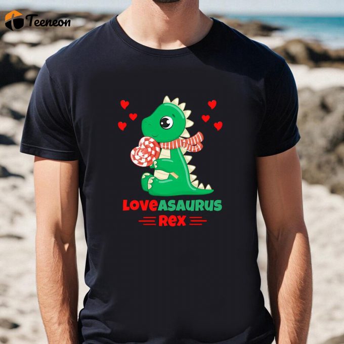 Cute Valentines Day Shirts, Loveasaurus Rex Valentine Day Dinosaur Lovers T-Shirt 1