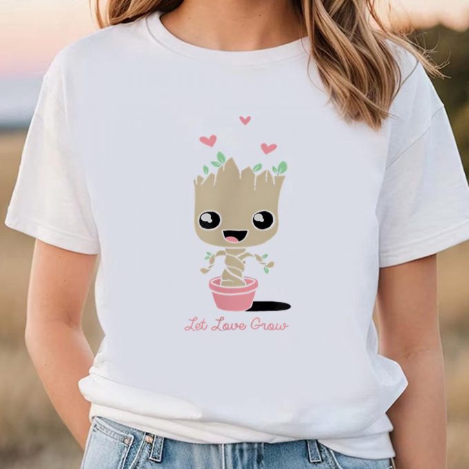 Cute Valentines Day Shirts, Marvel Valentine’s Day Groot Let Love Grow T-Shirt 2